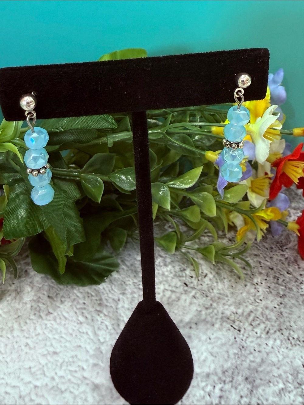 Light crystal Blue Beaded Drop Earrings